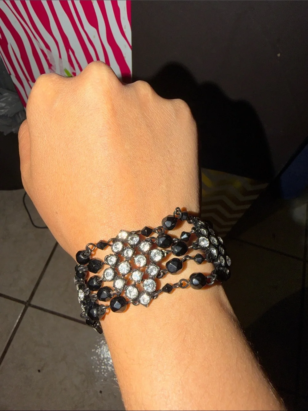 Black glass diamond bracelet
